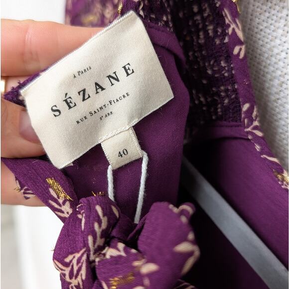 NWT Sézane Purple Robe Priscilla Floral Backless Midi Maxi Dress, size 40/L - Picture 5 of 11